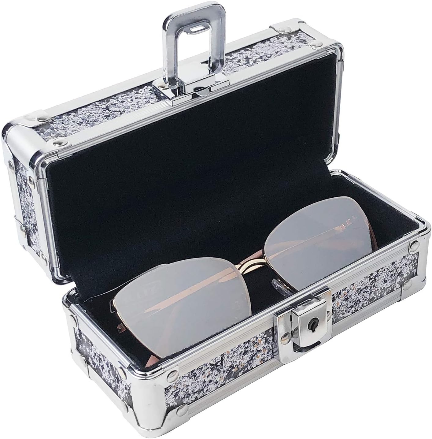 Vaultz Locking Sunglass Case, Blue/Teal Sparkles, 6.5” W x 2.75” L x 2.75” D : Clothing, Shoes & Jewelry