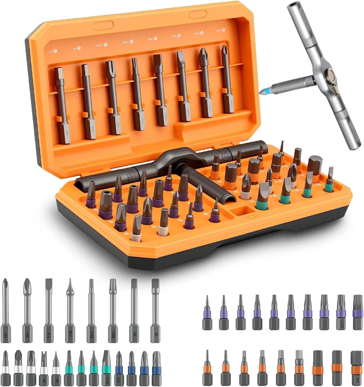 42 in 1 Magnetic Screwdriver Set with T Handle,Multi Bit Ratchet Screwdriver Set,Portable Storage Case, DIYRepair Tool Kit,Precision Repair Tools (Yellow)
