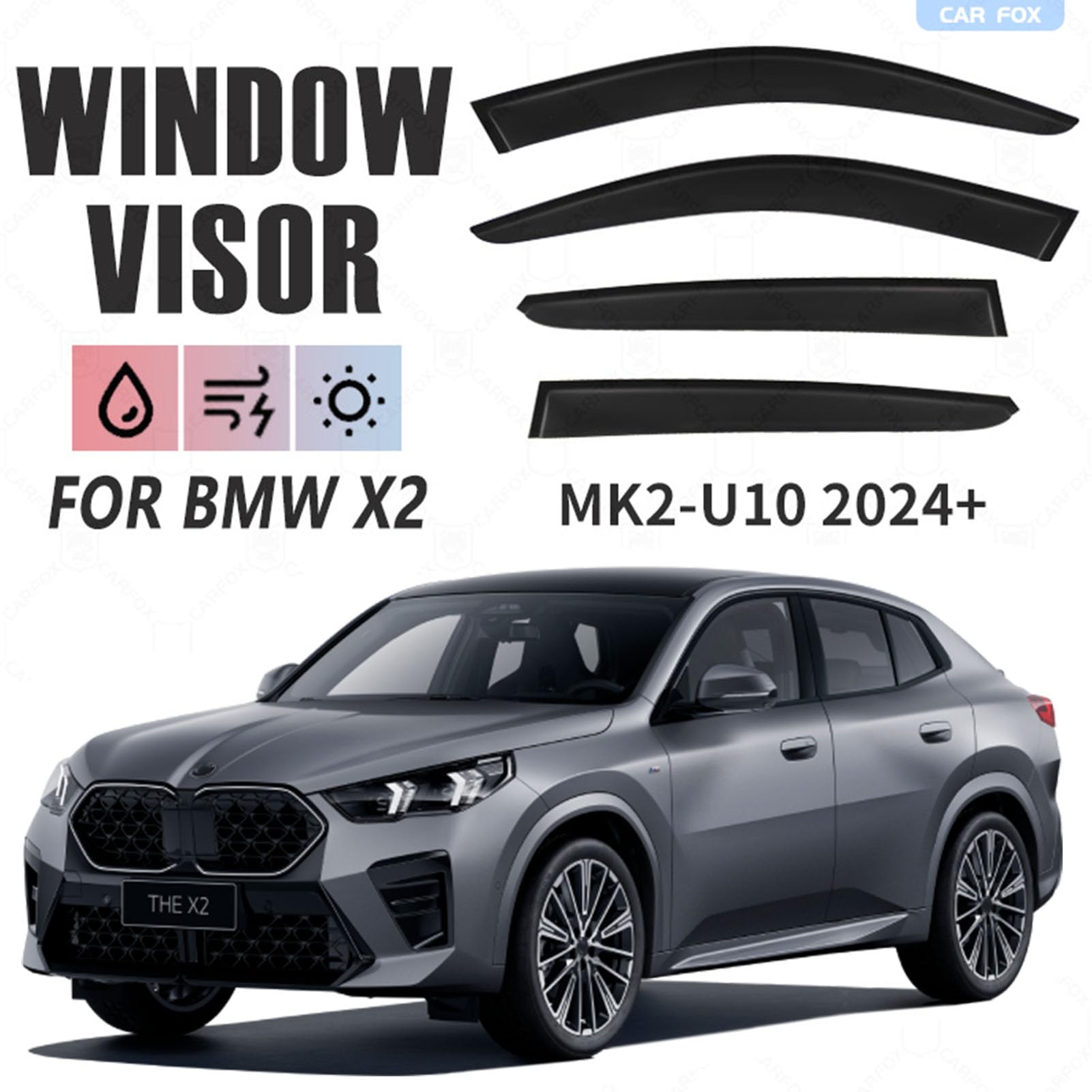  iX2 MK2-U10 2024+ ウィンドウバイザー 4個セット Amazon.co.jp: ベントバイザー bmw x2 u10 2024 2025 ウィンドウ