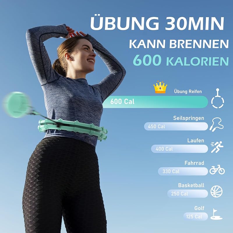 JLoibao Okos Hula Karika Felnőtteknek, 24 Szintű Fitness Karika 77-132 cm, Súlyozott Labdával