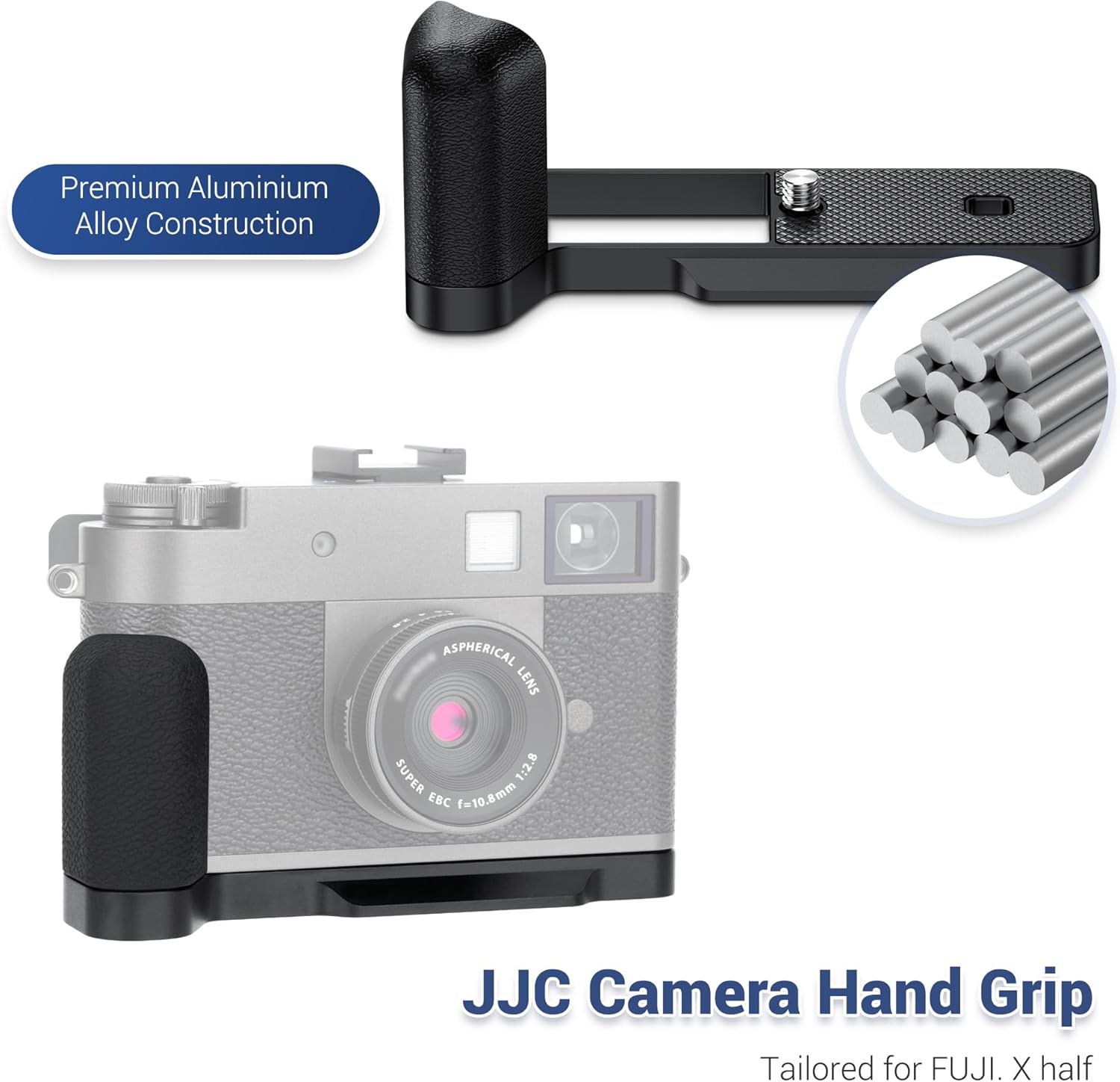 JJC Metal Hand Grip L-Shape Bracket for Fuji Fujifilm X Half Digital Camera, Secure Handgrip with Silicone Side Handle & Anti-Slip Pad, Arca Swiss Quick Release Plate with 1/4"-20 Tripod Hole, Silver - Image 2