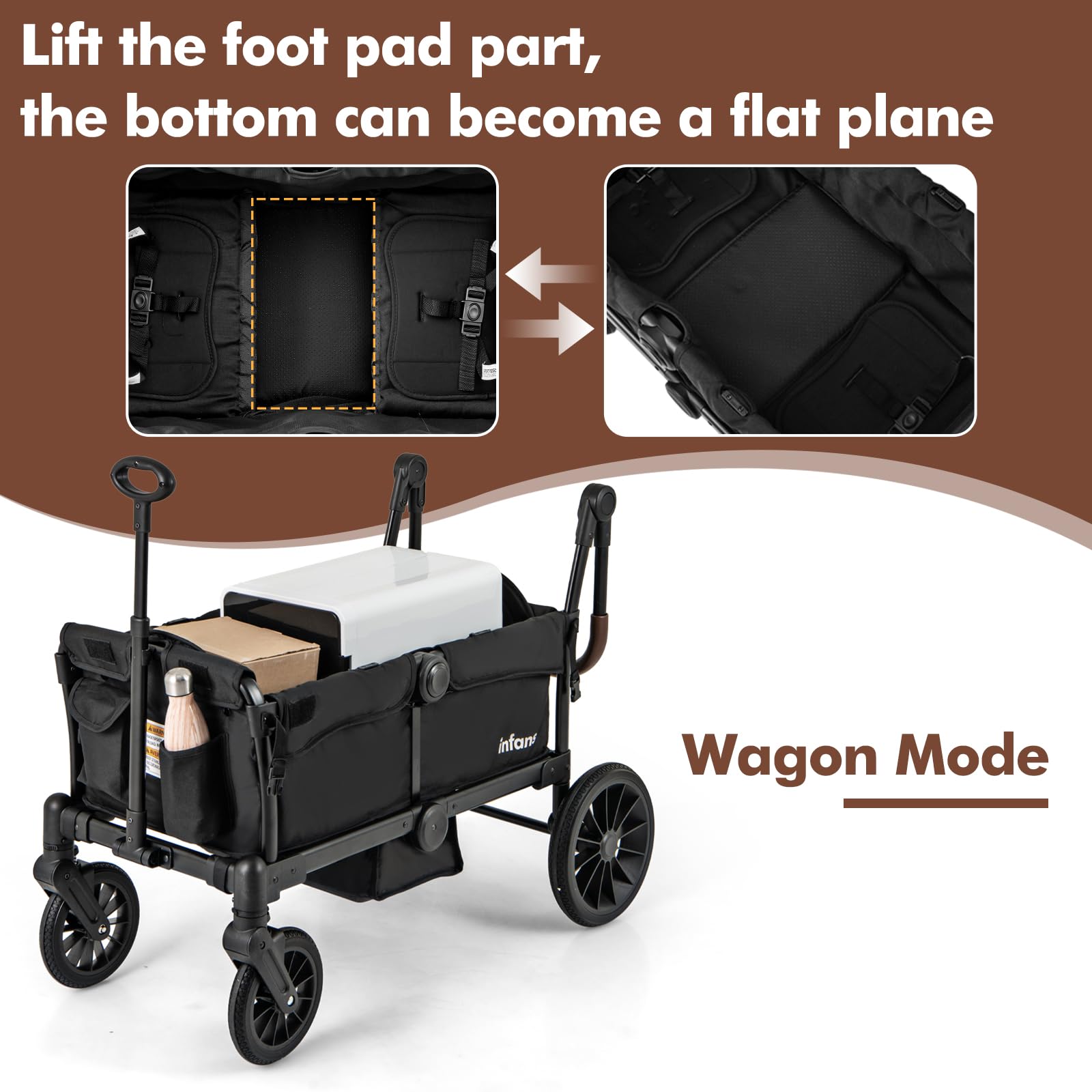 INFANS Wagon Stroller for 2 Kids, Collapsible Adjustable Push Pull Handle Bar - Image 5