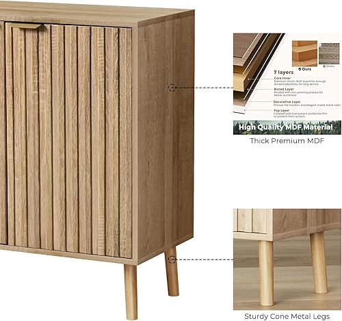 Miniatura 5 de Gabinete de almacenamiento estriado, buffet independiente, aparador de madera, almacenamiento multifuncional para sala de estar, pasillo, entrada,