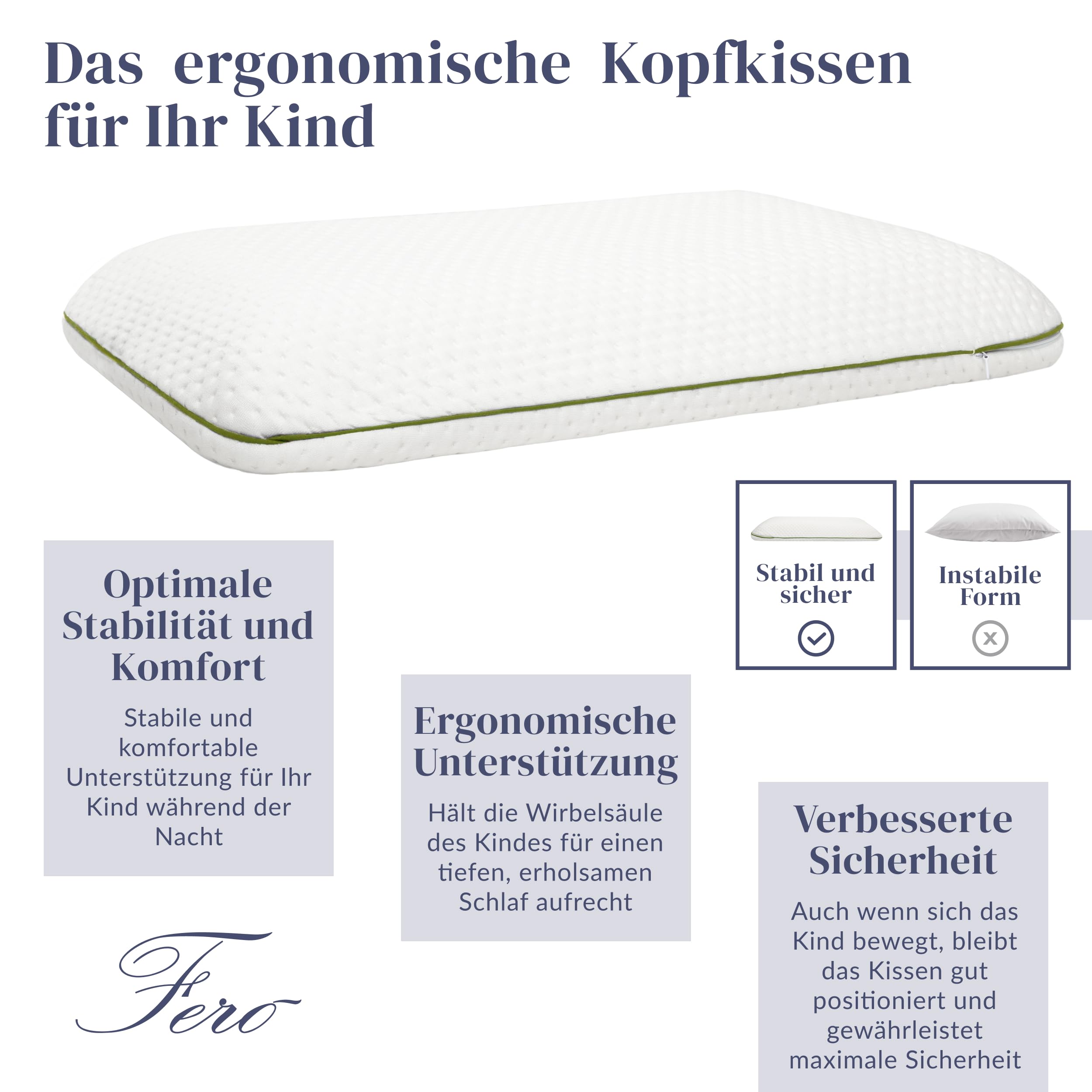 Ferò Kinderkissen 60x40x6 cm aus Tencel Hypoallergen – Für Kinder ab 2 Jahren – Komfort und Sicherheit für einen ruhigen Schlaf – Weicher und atmungsaktiver natürlicher Memory-Schaum Oeko-TEX