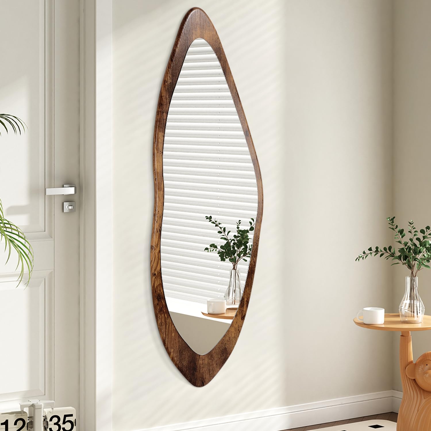 AAZZKANG Large Mirror with Wood Framed 120x40cm Vintage Irregular Wall Mirror Full Length Asymmetrical Vanity Mirror for Bathroom Bedroom Living Room Entryway