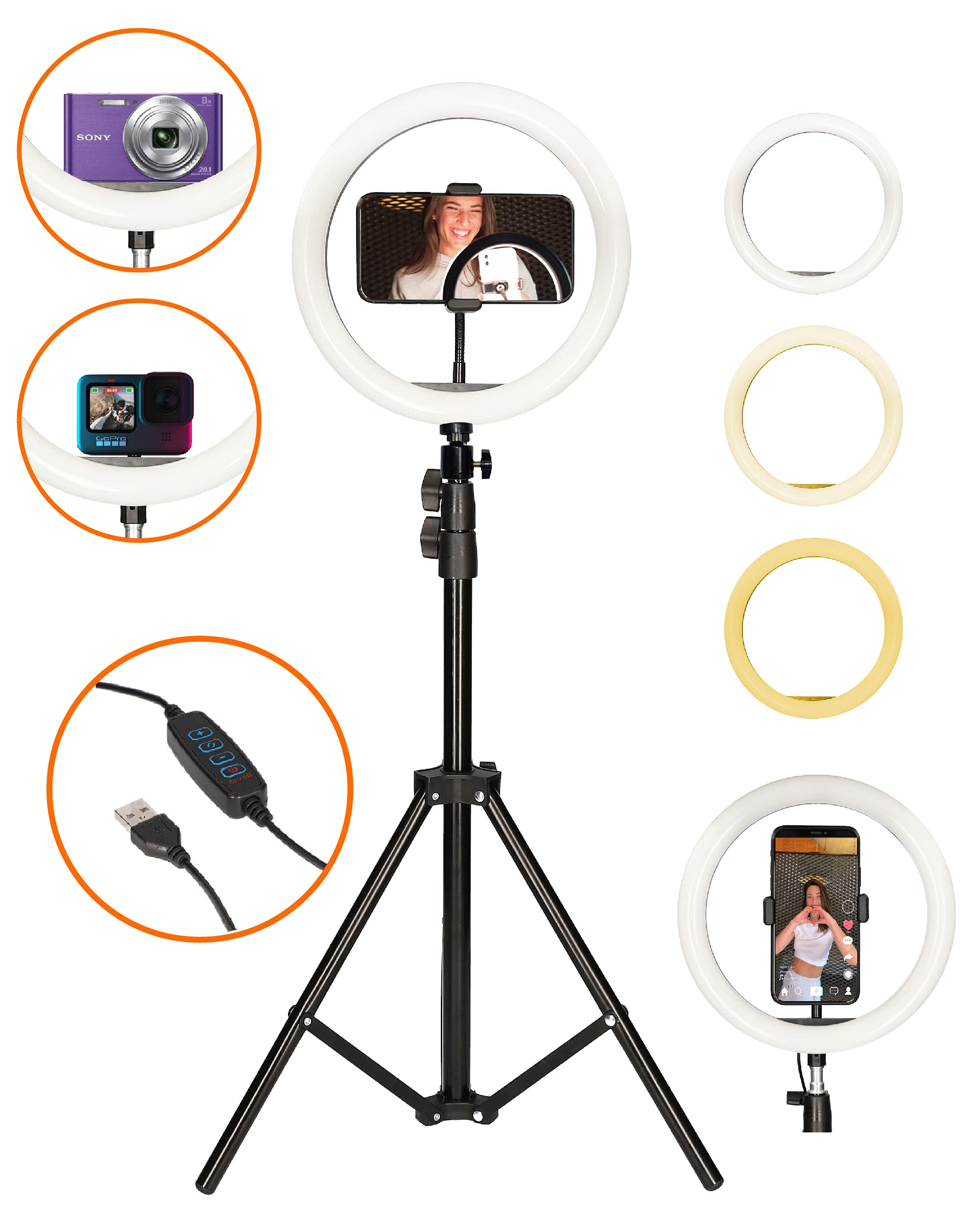 Kit Studio Live Max KSIX ANILLO LED con TRÍPODE SUELO 1,60 CM para Smartphone