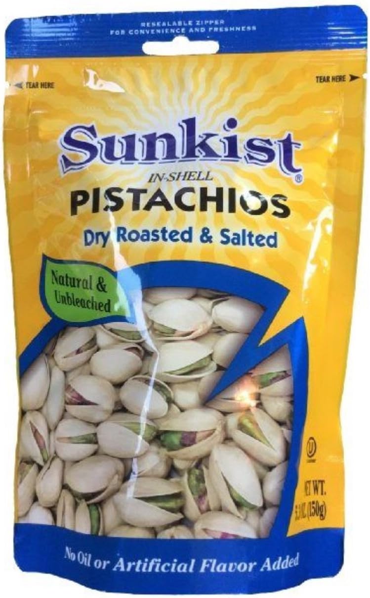 Dry Roasted & Salted Pistachios Snack, Sunkist, Ready to Eat, Net. Wt. 5.3 Oz. X 2 Packs
