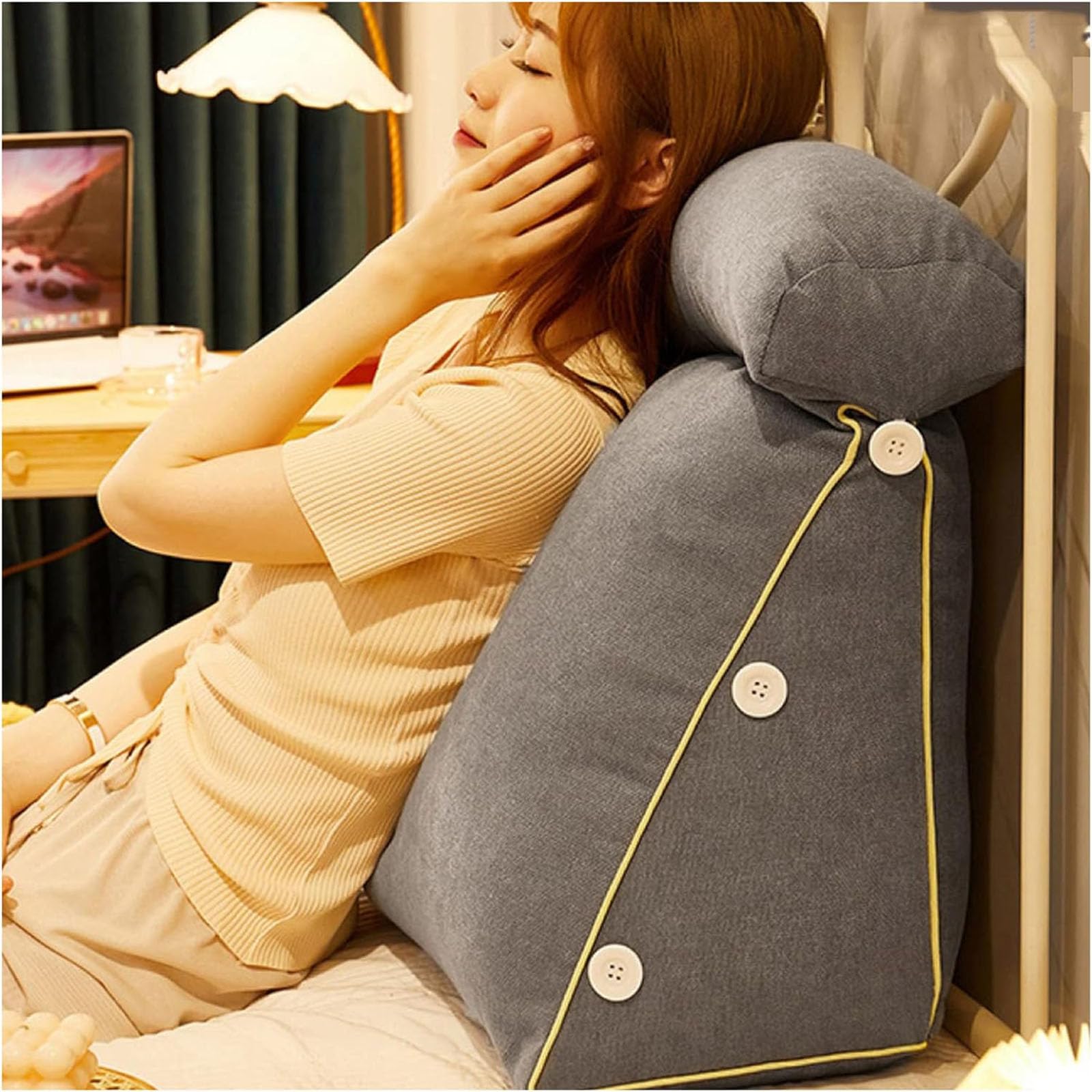 Oreiller de lecture grand repos lit avec poches amovibles et coussin de cou