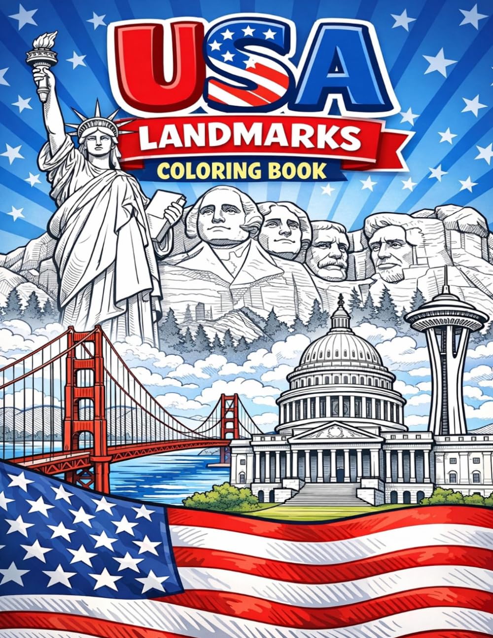 USA Landmarks: Fun & Educational Coloring Book