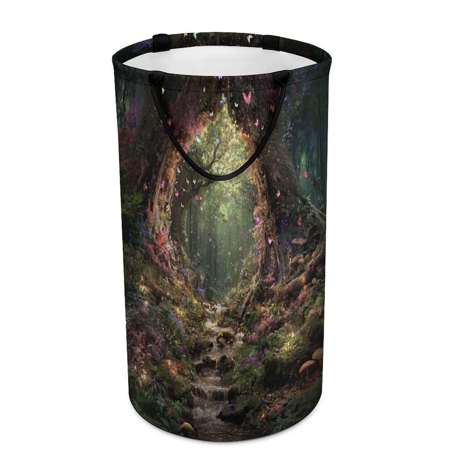 LUYYSKY Romantic Classic Enchanted Forest Collapsible Dirty Clothes Basket, Modern Art Fairytale Wonderland Animals Butterflies Portable Clothes Storage Basket
