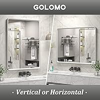 Vista 5 de GOLOMO Espejo con marco plateado cepillado de 24 x 36 pulgadas, espejo de tocador de baño plateado para pared, Nickei cepillado, espejo rectangular