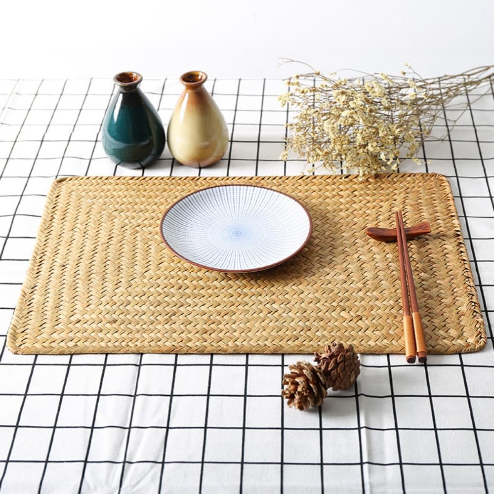 6 Pezzi Tovagliette in Vimini Rettangolare,Tovagliette Rattan Intrecciato per Tavolo da Cucina, Naturale
