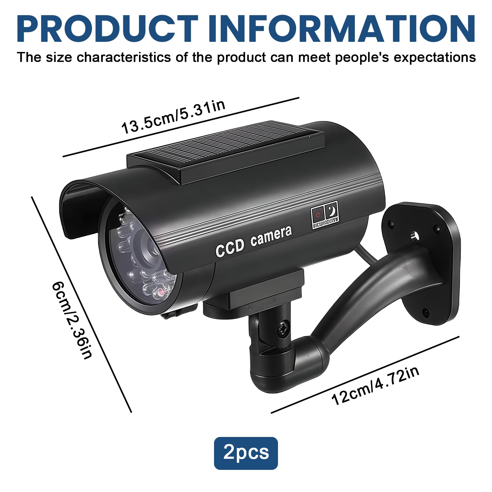 Sporgo 2 pièces Caméra factice Extérieur: Caméra de surveillance factice solaire avec lumière LED rouge clignotante, caméra de surveillance factice caméra de sécurité factice pour intérieur et