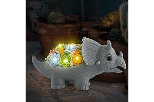 Unique Dinosaur Outdoor Decor Statues with Solar LED Lights and Planter
