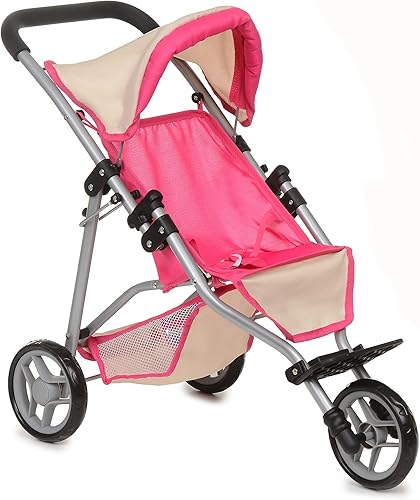 fash n kolor My First Doll - Cochecito deportivo con toldo ajustable y cesta de almacenamiento de juguetes, cochecito de bebé plegable fácil para
