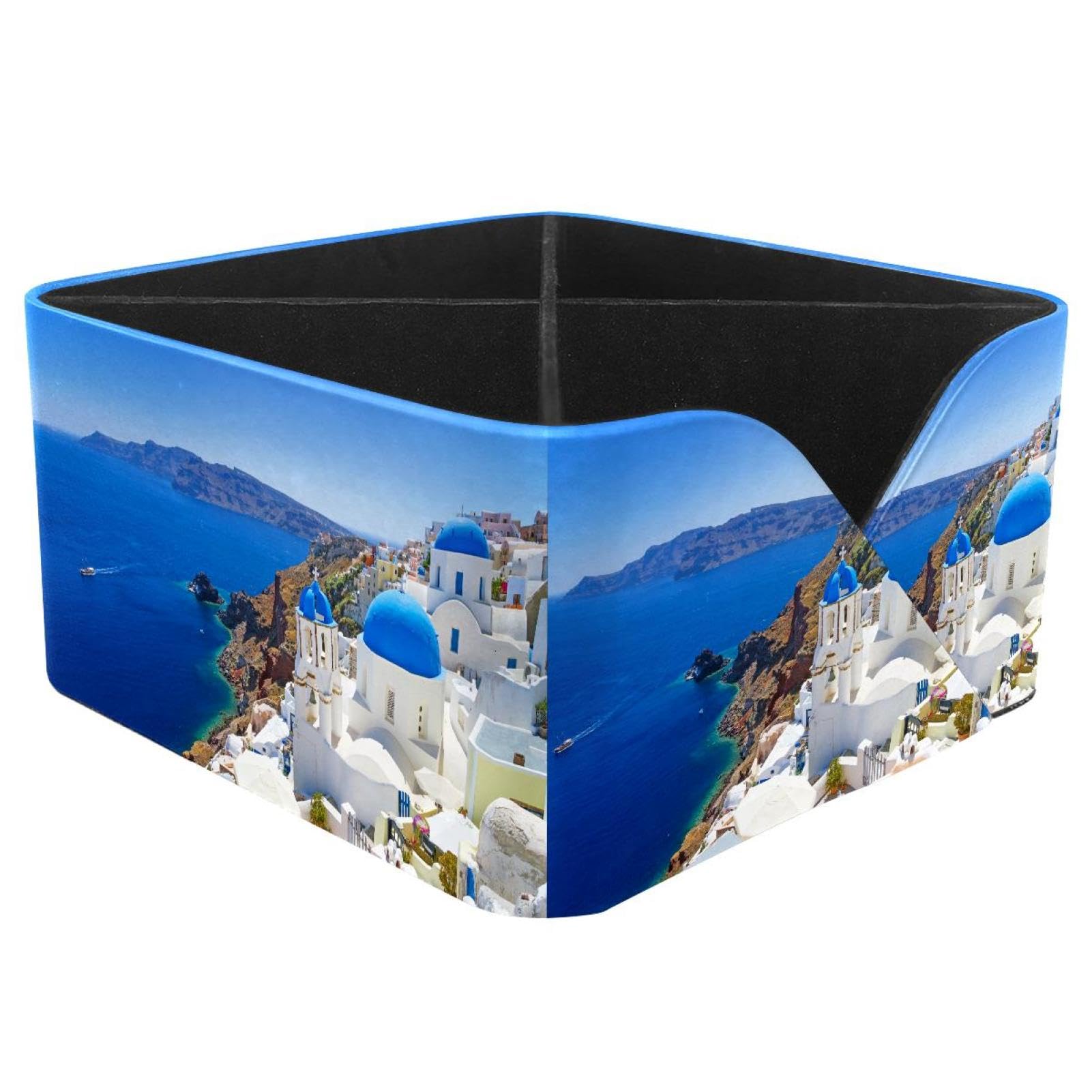 KengjuTesu Greece Santorini Desktop Organizer Pen Holder, Rectangular Pencil Cup for Office, Study and Makeup Stations