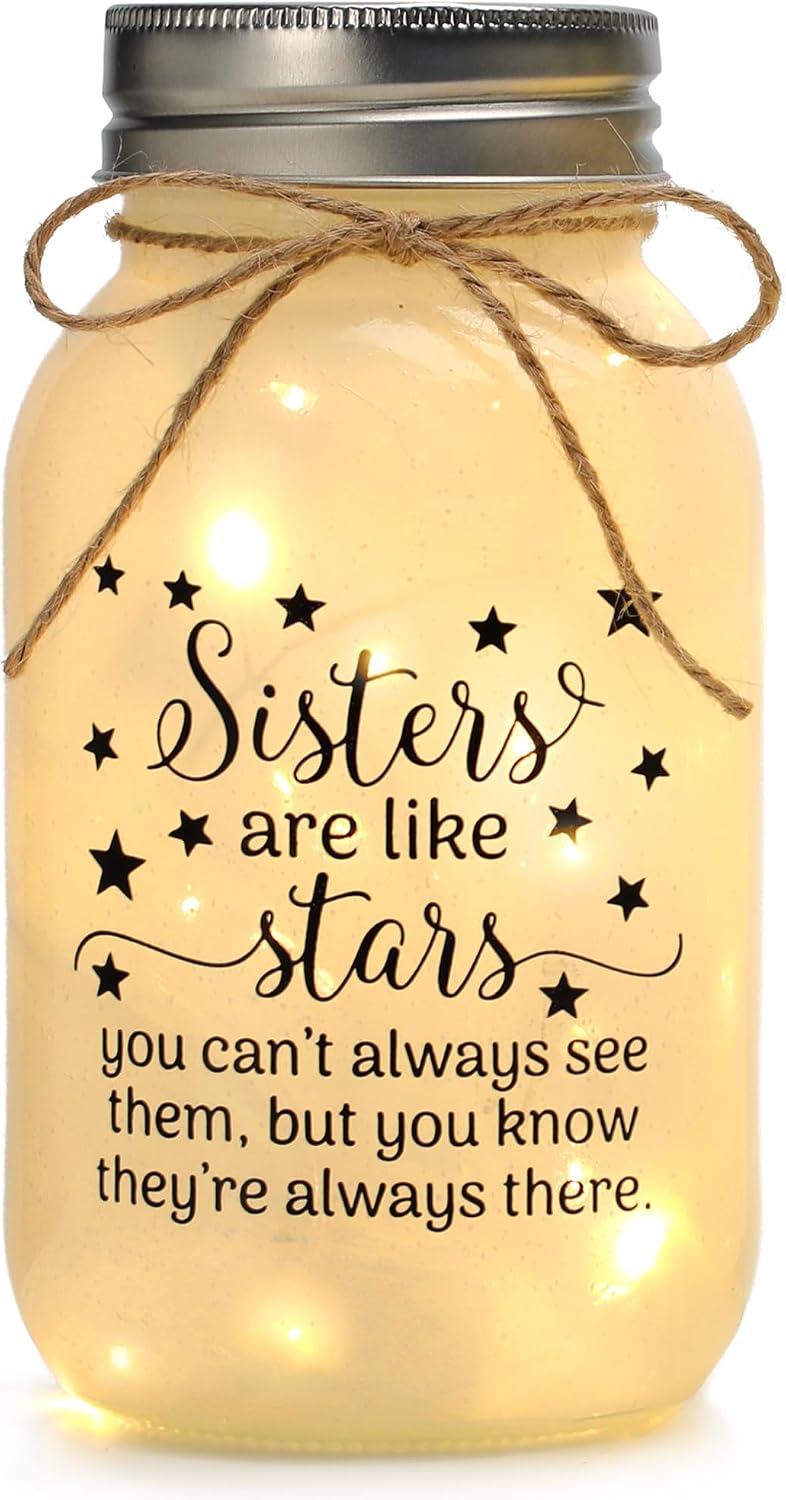 Birthday Gifts for Sister from Sisters - 30 oz Large Mason Jar Night Light