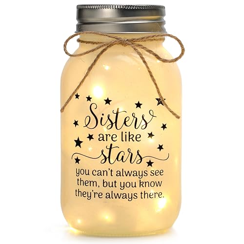 Birthday Gifts for Sister from Sisters - 30 oz Large Mason Jar Night Light | Meaningful Sister Gifts, Unique Sisters Birthday Gift for Women, Christmas Sister Gift from Brother
