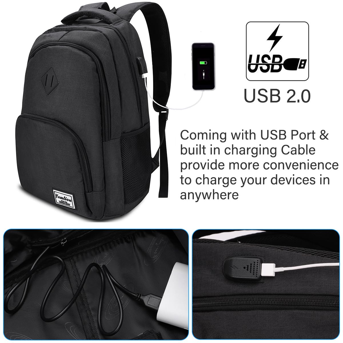 YAMTION Sac à dos d'école unisexe pour ordinateur portable lycée université travail