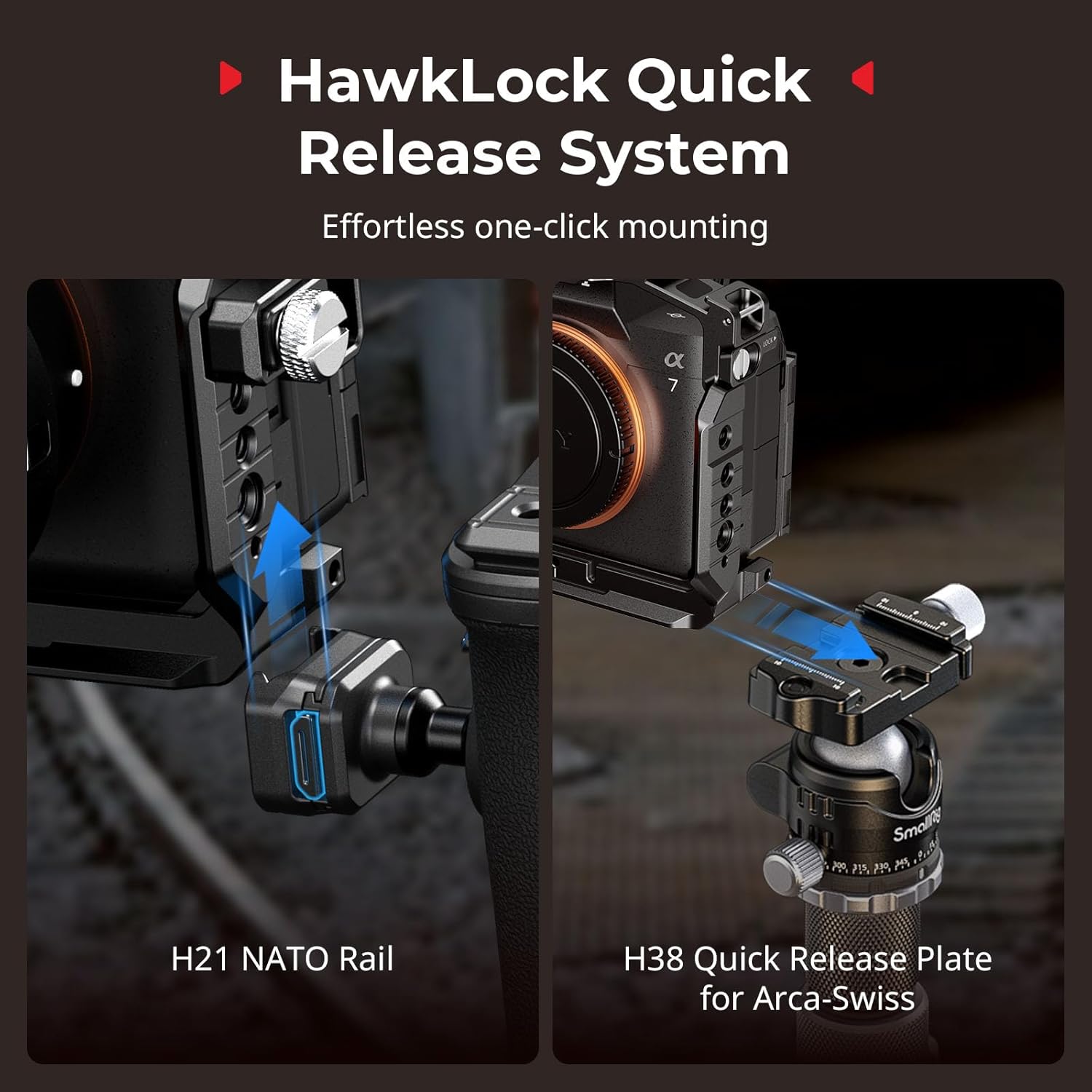 SmallRig HawkLock Quick Release Half Cage for Sony Alpha 7 V / 7R V / 7 IV, with Cold Shoe & NATO Rail, Quick Release Plate for Arca