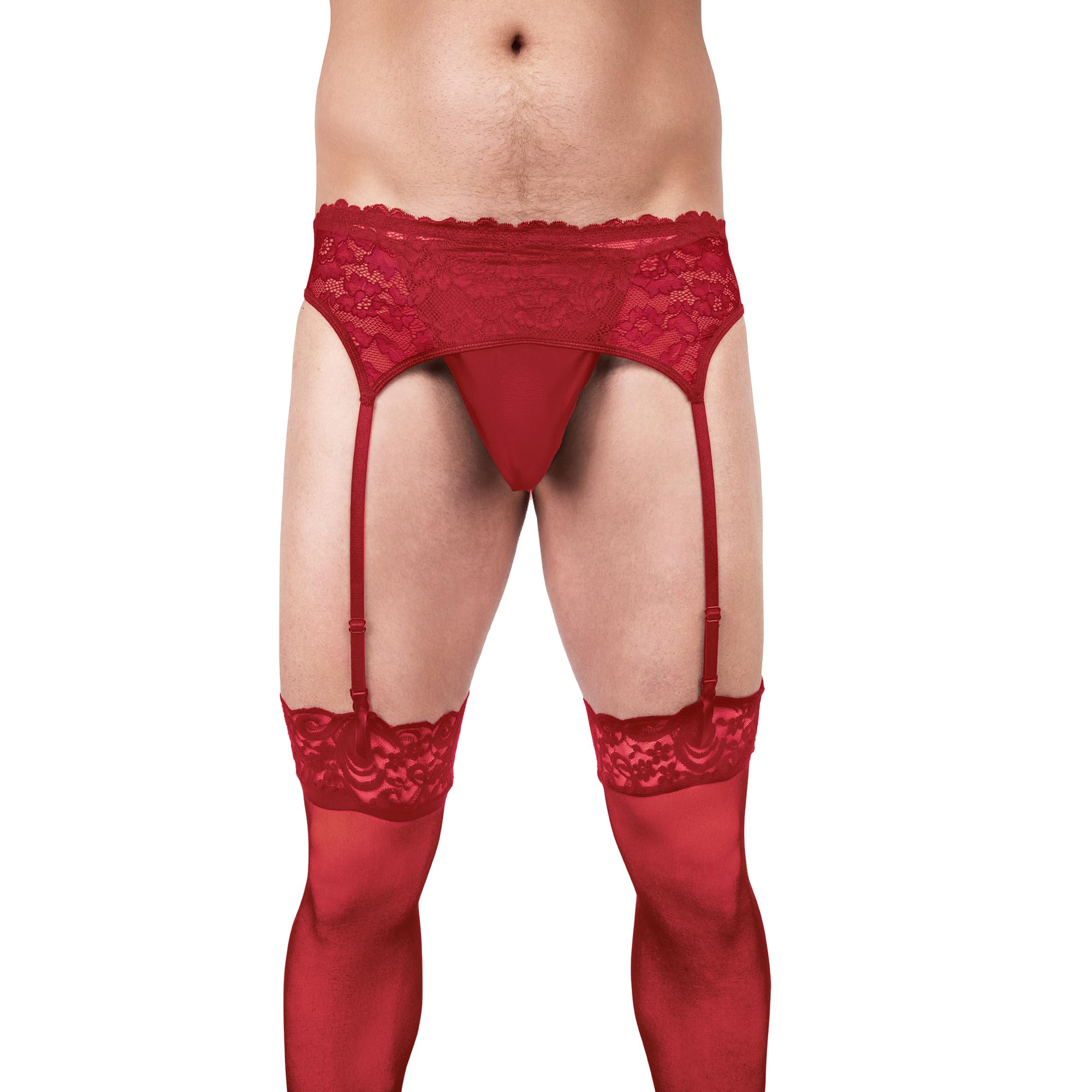 Prowler Men's Red Lace Garter Set – ’S Delicate Lingerie With Adjustable Straps For Elegant Seduction (Small (36" - 38", 91Cm - 96Cm))