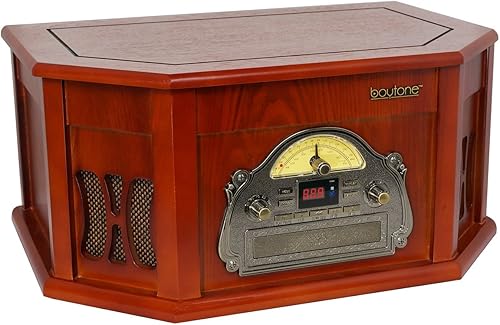 Miniatura 5 de Boytone BT-25CH 8-en-1 Sistema de tocadiscos clásico de madera natural estéreo con conexión Bluetooth, reproductor de discos de vinilo, AMFM, CD,