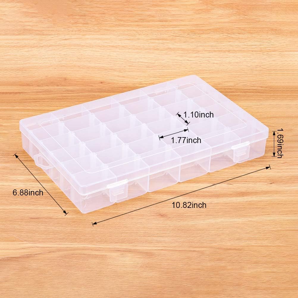 Emoly Plastic Jewelry Box Storage Organizer Container with Adjustable Dividers 36 Grids White