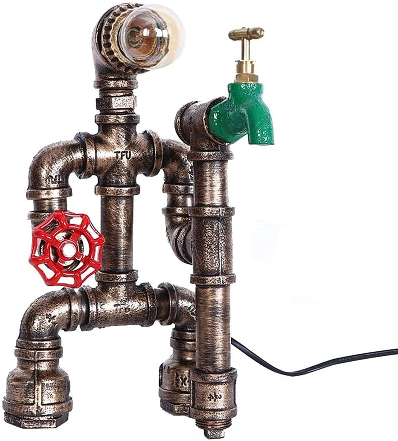 Schreibtischlampe Kreative Industrielle Schmiedeeisen Roboter Schreibtischlampe Metall Vintage E27 Edison Wasserpfeife Tischleuchten,Ohne Glühbirne,Ein