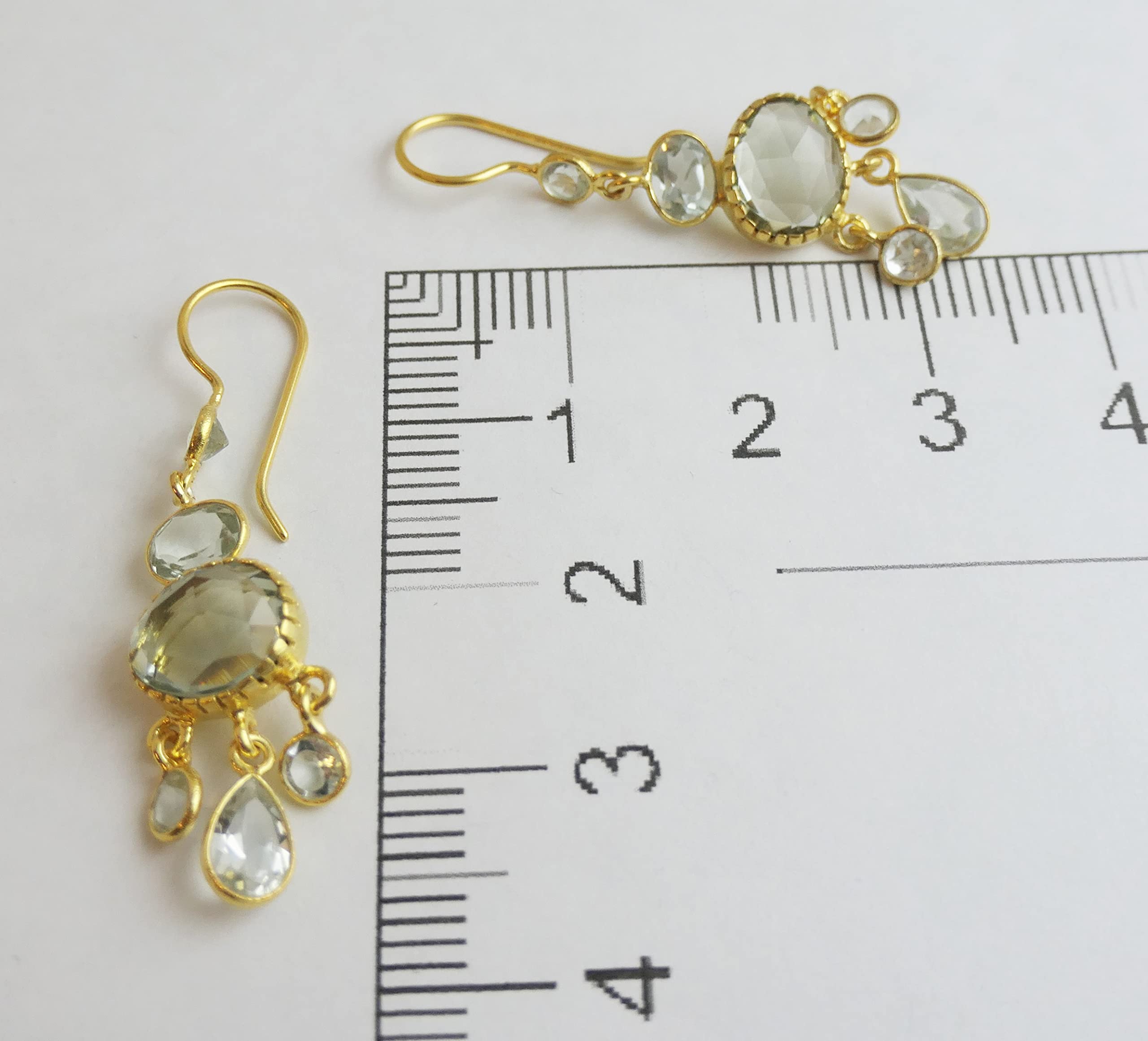 Orecchini Pendenti con Ametista Verde Sfaccettata in Argento 925 | Placcato Oro - Gioielli Eleganti Fatti a Mano da 5 cm - Design Raffinato per Cerimonia, Sera, Regalo Donna