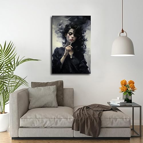 Miniatura 4 de Póster de pintura al óleo en blanco y negro para mujer, lienzo moderno para decoración de pared, póster estético para el hogar, sala de estar,