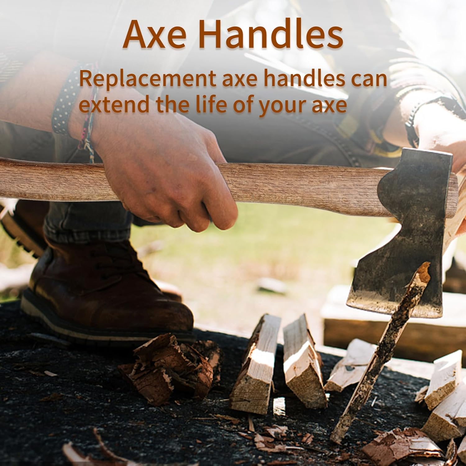 1 Pack 23.6in Wood Axe Handle Replacement with Wooden and Steel Wedges-Hatchet Handle Replacement Axe (23.6in)