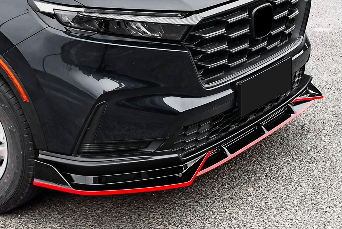 Front Bumper Lip Splitter Kit Compatible with Honda CRV 2023 2024 Oil Version Lower Chin Spoiler Splitter Exterior Car Accessories ABS 3PCS(Glossy Black Style+Red)