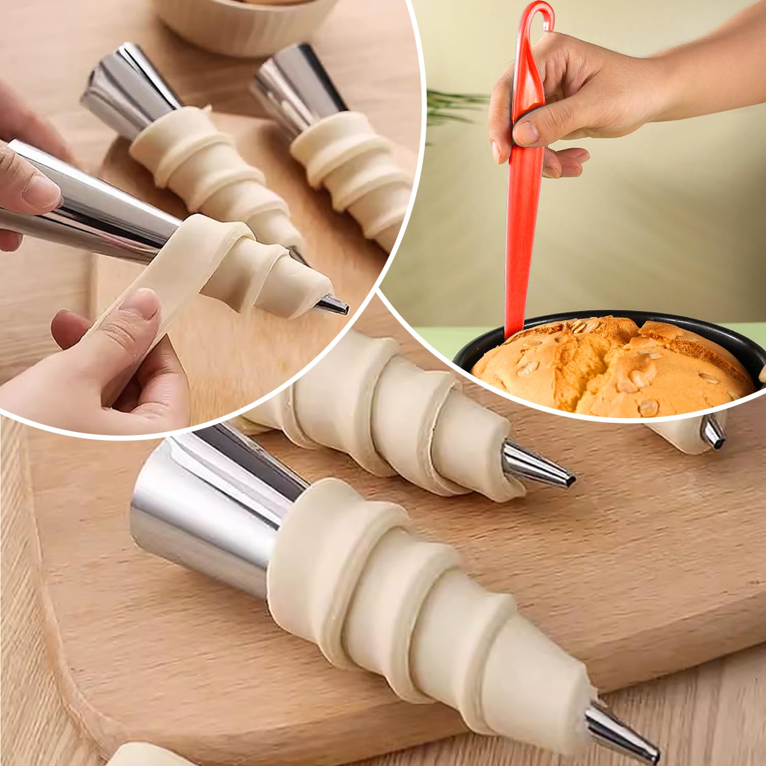 15 moldes para hornear croissant, con 1 cuchillo desmoldeante y 1 cepillo de limpieza, moldes de forma rizada, herramientas para hornear de cocina, rollos de crema cónicos, rollos de espuma antiadhere