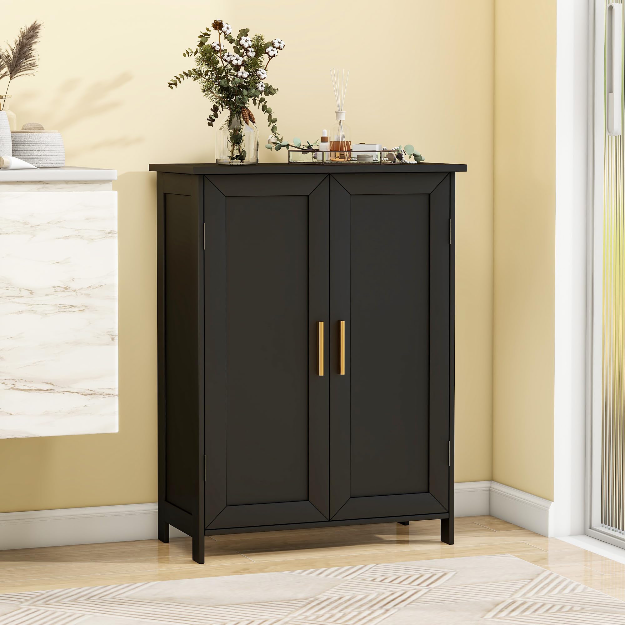 Edospaen Bathroom Storage Floor Cabinet Freestanding Organizer with Adjustable Shelves for Bathroom Laundry Room,2 Doors