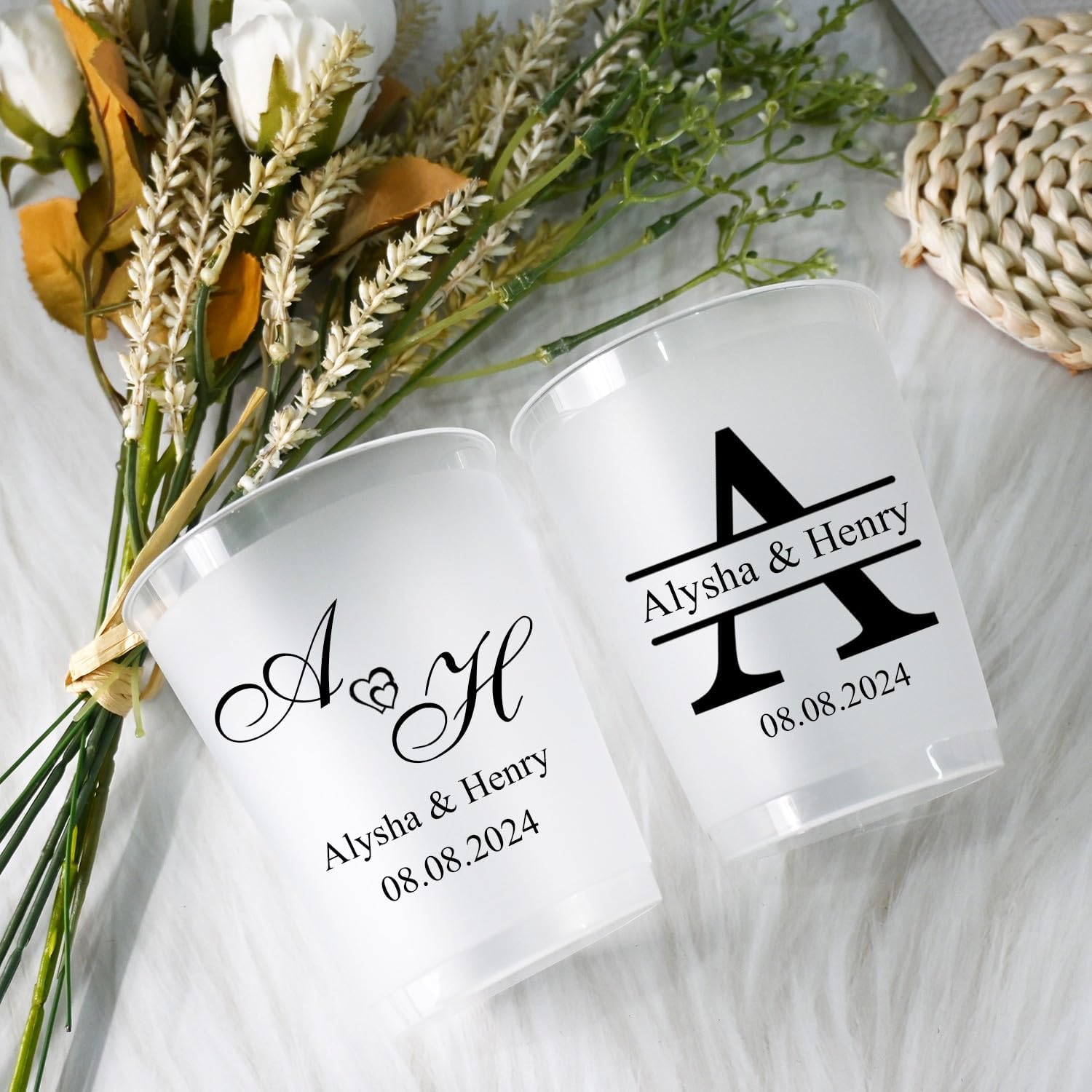 30 Pack Personalized Wedding Cups, Frosted Cups 16oz, Customized Shatterproof Frost Cups, Wedding Toast Cups, Custom Reception Bar Cups, Monogram Cups, Reusable Party Cups