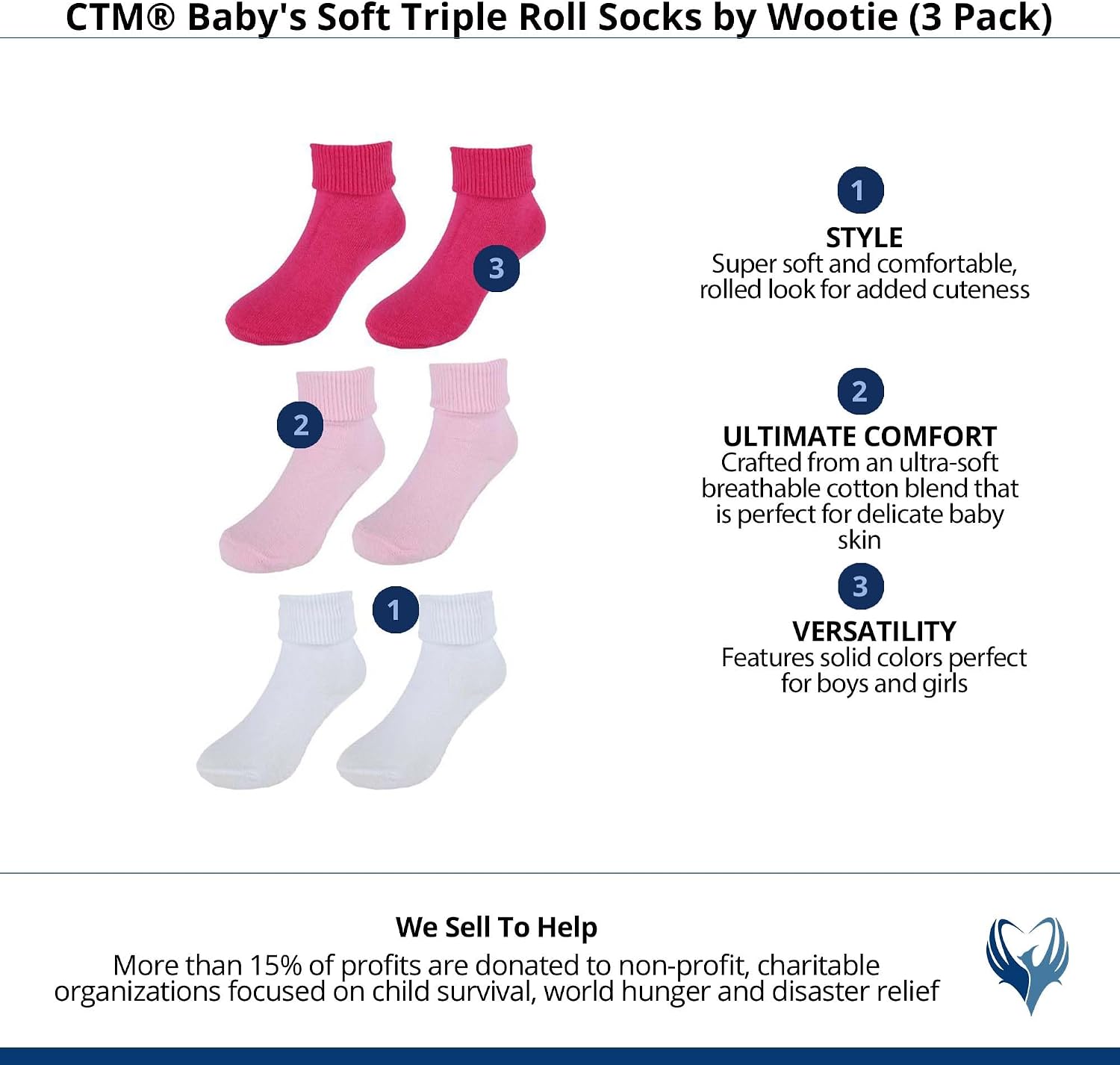CTM Baby's Soft Triple Roll Socks by Wootie (3 Pack)
