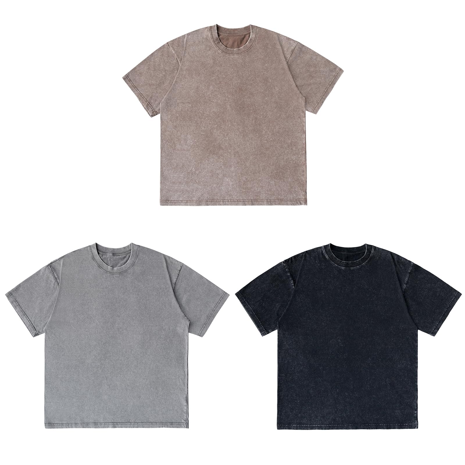 Arnodefrance Unisex Vintage Loose Fit Crewneck Washed Tshirt Oversize Tee Shirt Cotton Short Sleeve Shirt Black/Grey/Khaki X-Large