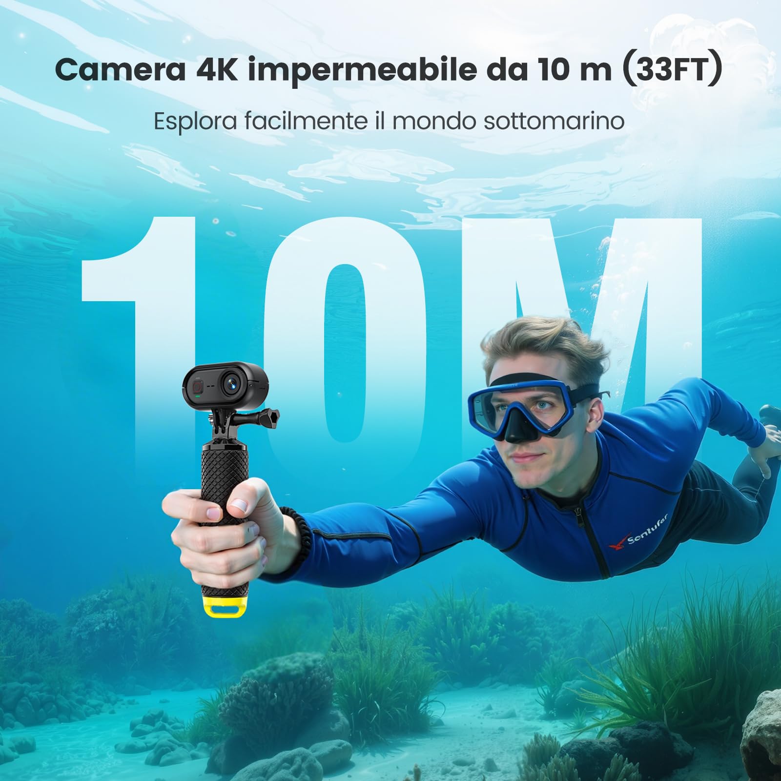 Cam 4K30fps per vlogging, POV a mani libere, EIS stabilizzazione 64GB mini action cam, 10m impermeabile telecamera, batteria 260 min, fotocamera portatile per vlog, viaggi, montala ovunque (64, GB)