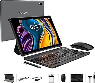 YOTOPT Tablet 10 inch Android 11, Octa-Core 1.8GHz Processor, 4GB RAM, 64GB ROM (TF 1 TB Expandable), Camera 5+8MP, Tablet with keyboard|Mouse|Case|Pen, WiFi, Bluetooth, GPS, Type C, Natural-grey