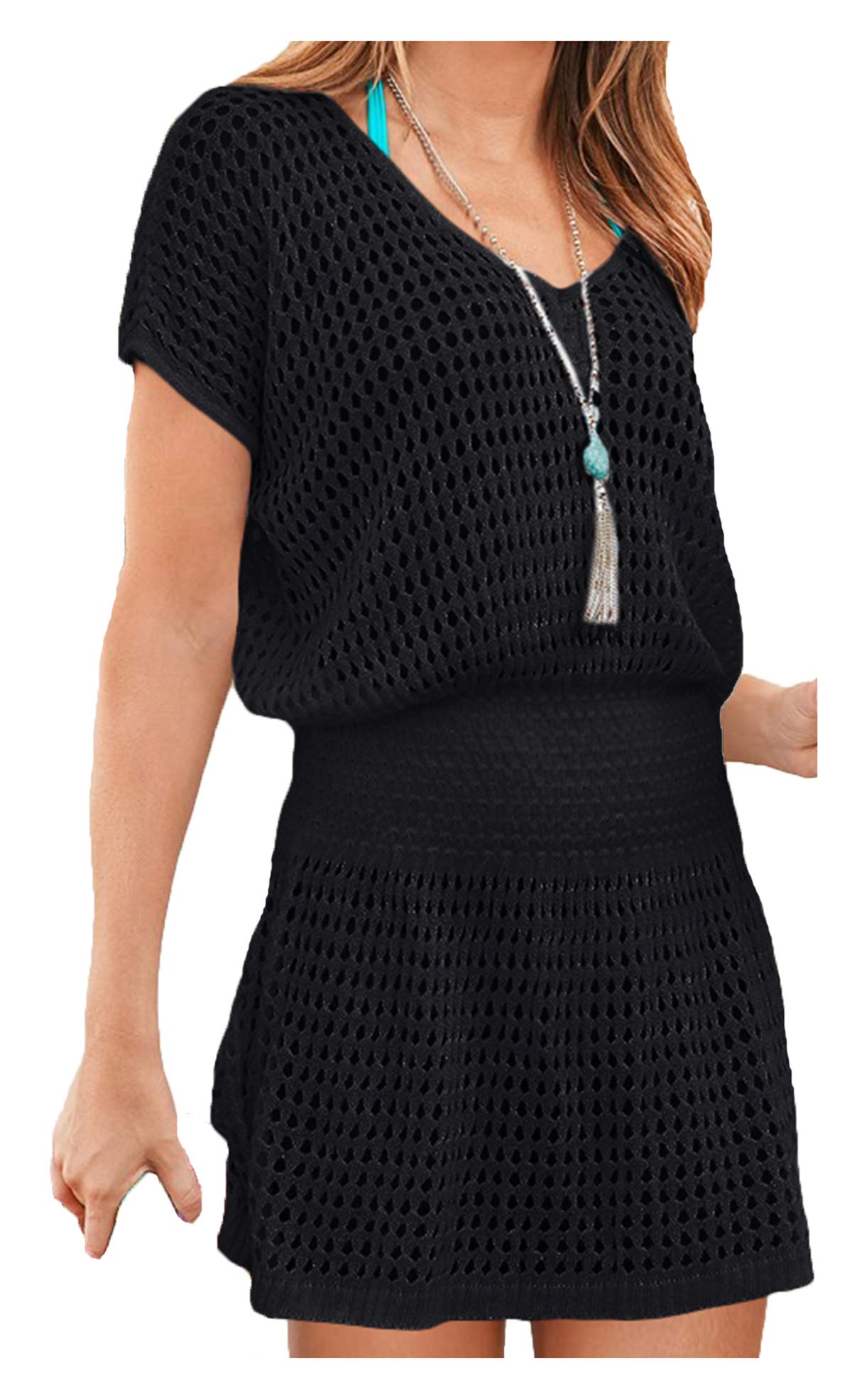 Wander Agio Womens Beach Tops Sexy Knit Cover Dresses Bikini Cover-ups Nets Short Skirt