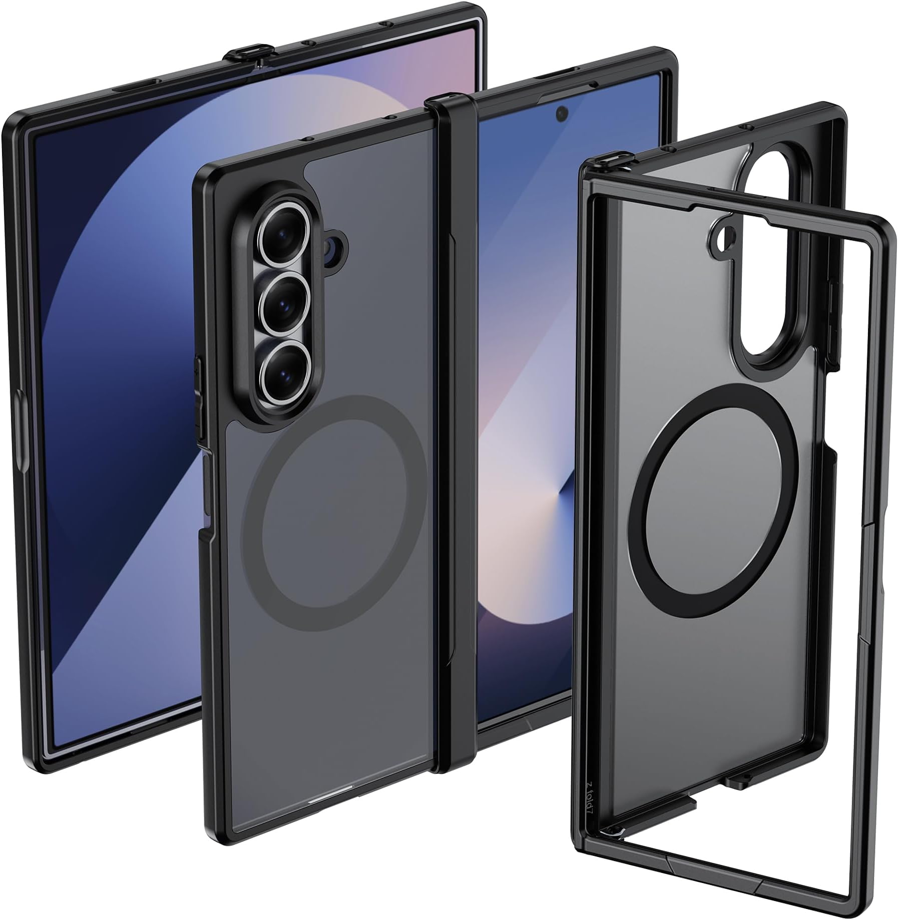 Magnetic Case for Samsung Galaxy Z Fold 7 5G Case with MagSafe, Anti-Fall Soft Silicone + Frosted Acrylic Case, Translucent Matte Back Case Cover Slim Shockproof – Black