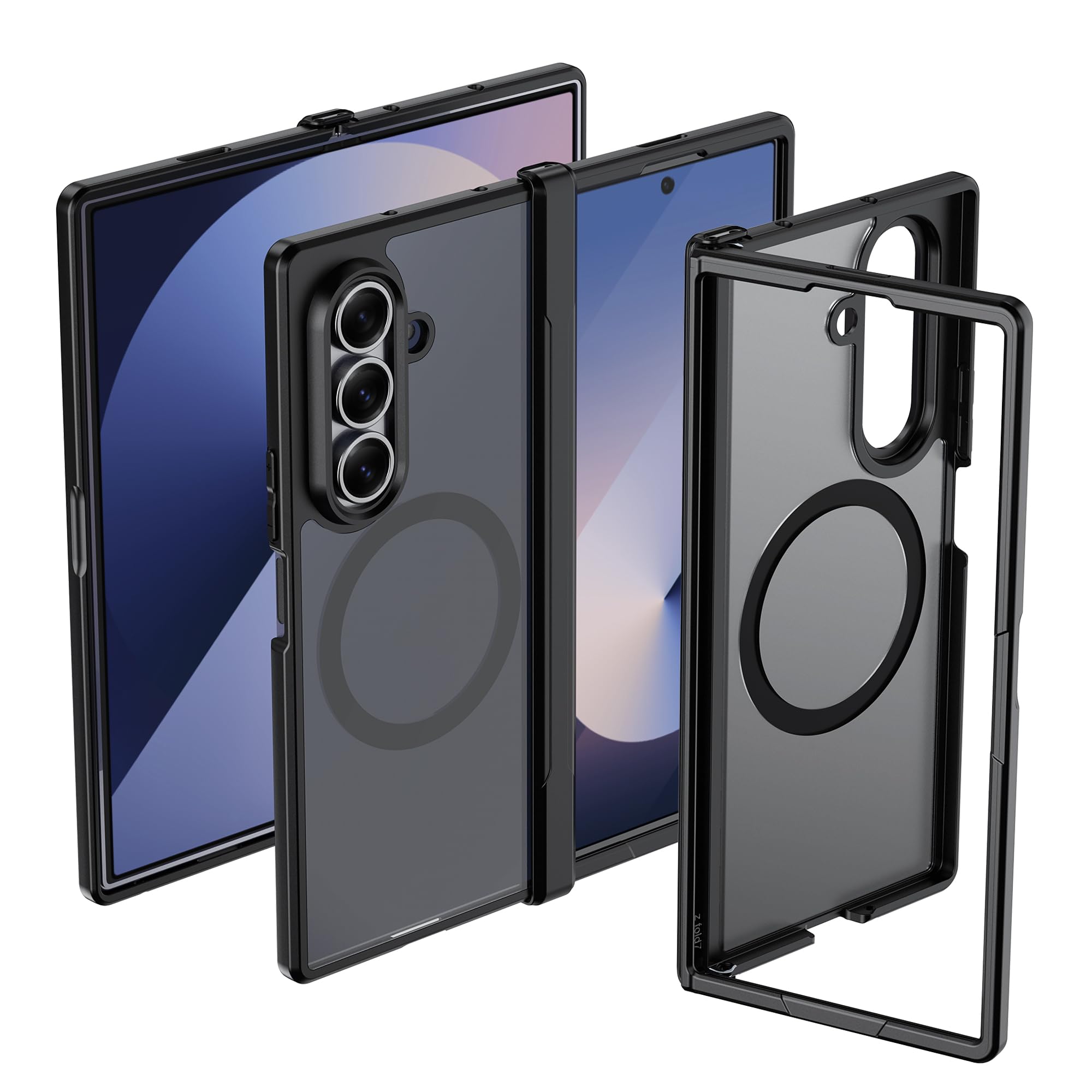 Magnetic Case for Samsung Galaxy Z Fold 7 5G Case with MagSafe, Anti-Fall Soft Silicone + Frosted Acrylic Case, Translucent Matte Back Case Cover Slim Shockproof – Black