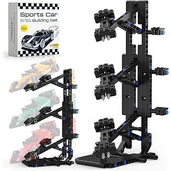 Vziimo Display Stand Clamping Blocks for Speed Champions Formula Racing Car 3 Tier Car Presentation Stand Building Blocks for 3 Cars and Drivers Compatible with 66802 77242-77251 and 8 Knobs Cars