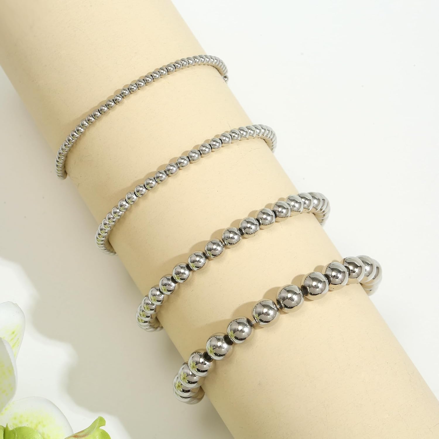 Silver Beads 1100 Pcs Smooth Round 3/4/6/8mm Silver Filled Beads for Bracelet Jewelry Making - Image 4