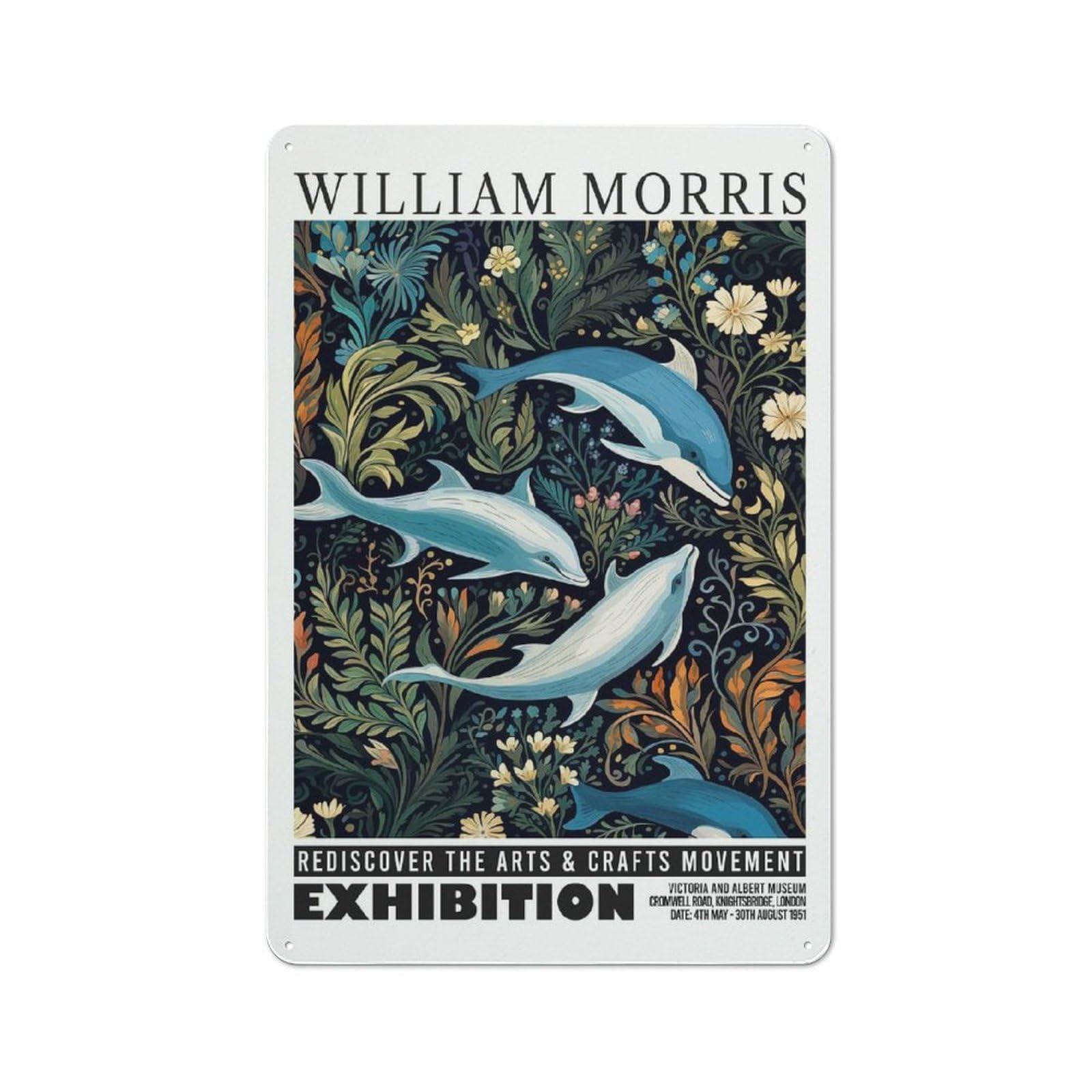 Junmoney Style-17 Metal Wall Sign 30X20cm Featuring Morris Dolphins Botanical Exhibition For Café Or Restaurant, A New Home Present For Hospitality Interior Collectors