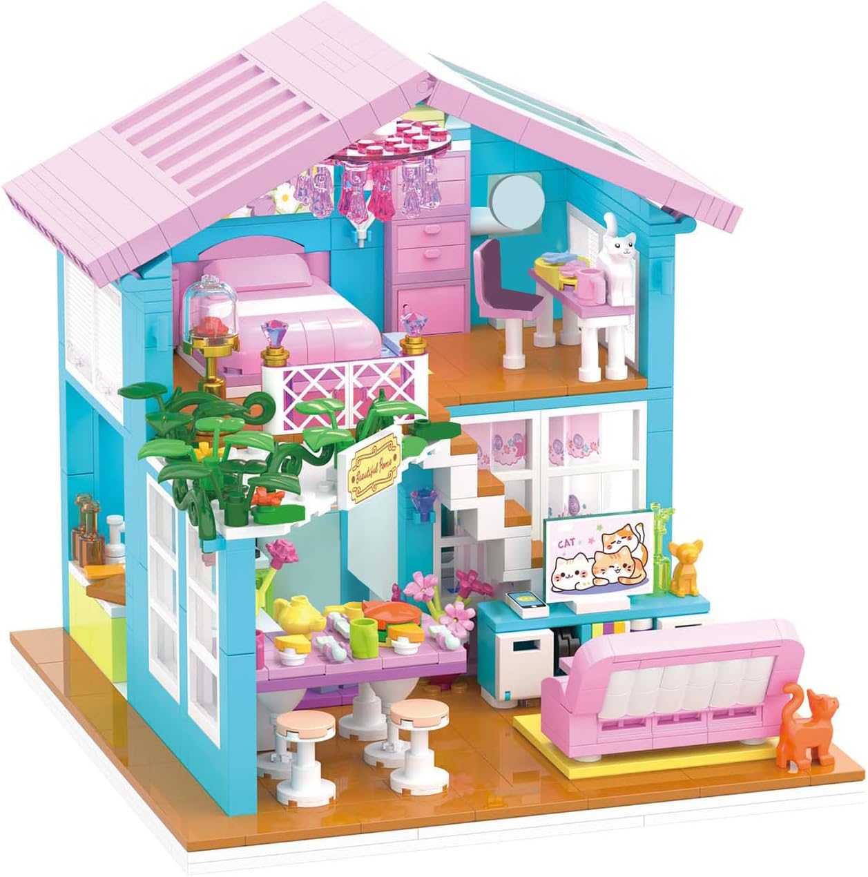 Friends House Building Block Set, Pet Cat New Home Construction Mini Size Block Model Kit, Friends Modern Apartment Creative Buildable Toy Birthday Gift for Adults Teens Ages 14+, 730 PCS