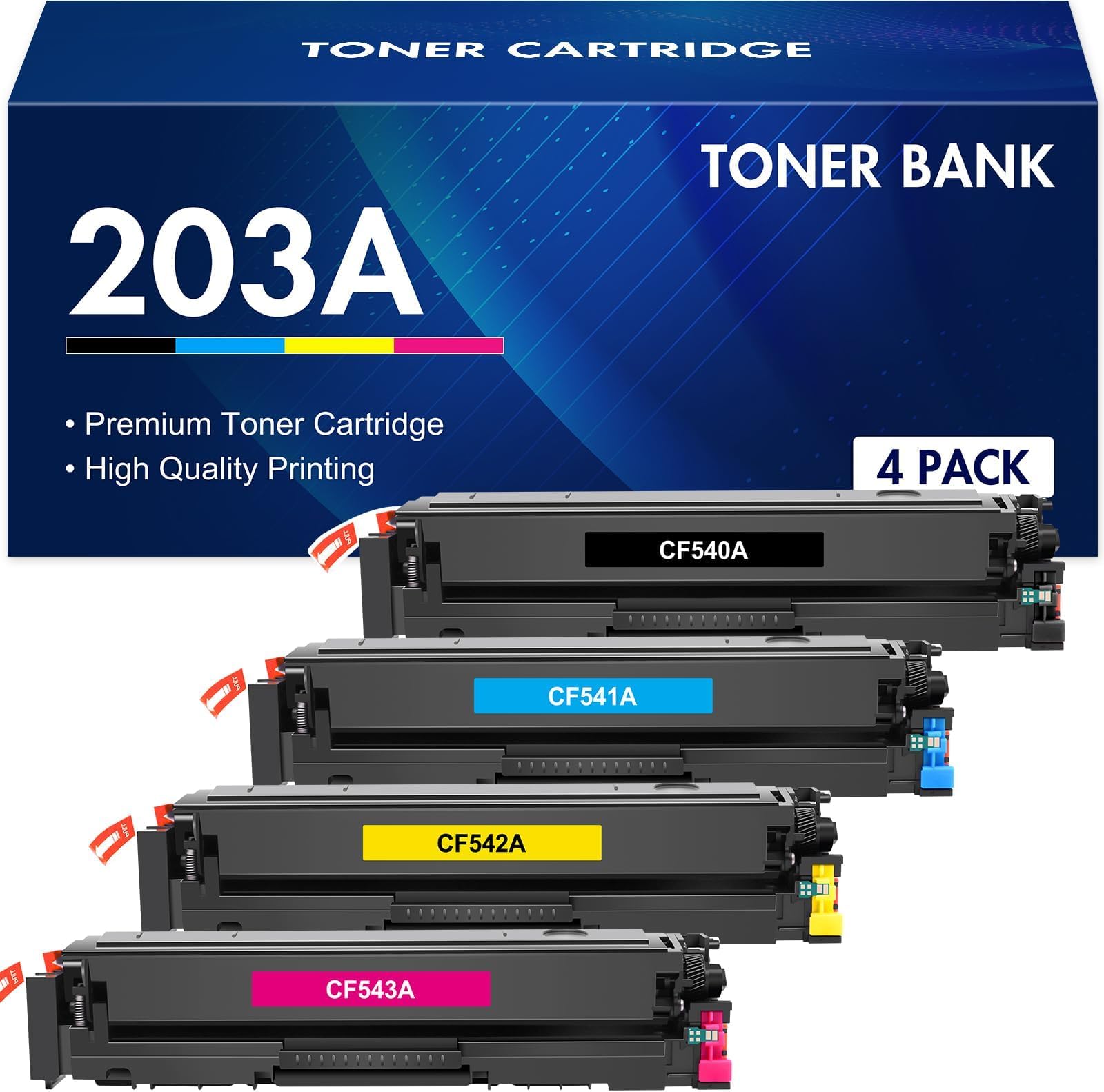 Toner Bank Compatible Toner Cartridge Replacement for HP 203A CF540A 203X CF540X Color LaserJet Pro MFP M281fdw M254dw M280nw M254nw M281cdw M254dn M281fdn M281 Black Cyan Yellow Magenta 4-Pack