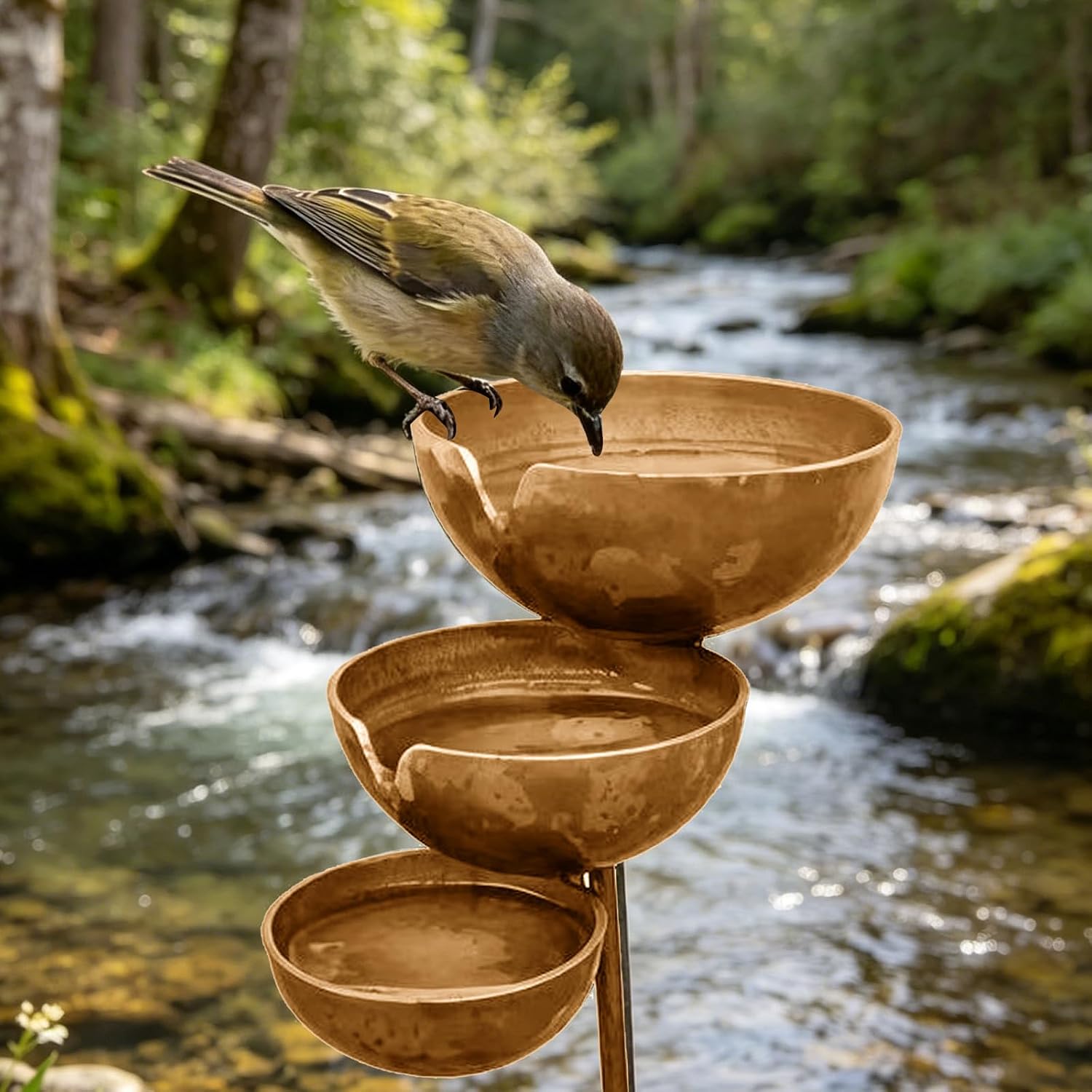 Multipurpose Small Animal Water Food Bowl Weatherproof Garden Watering Station Backyard Decoration Decorative Garden Stake Heavy Duty Tiered Iron Feeder Cups 12x10x8cm 1Pc