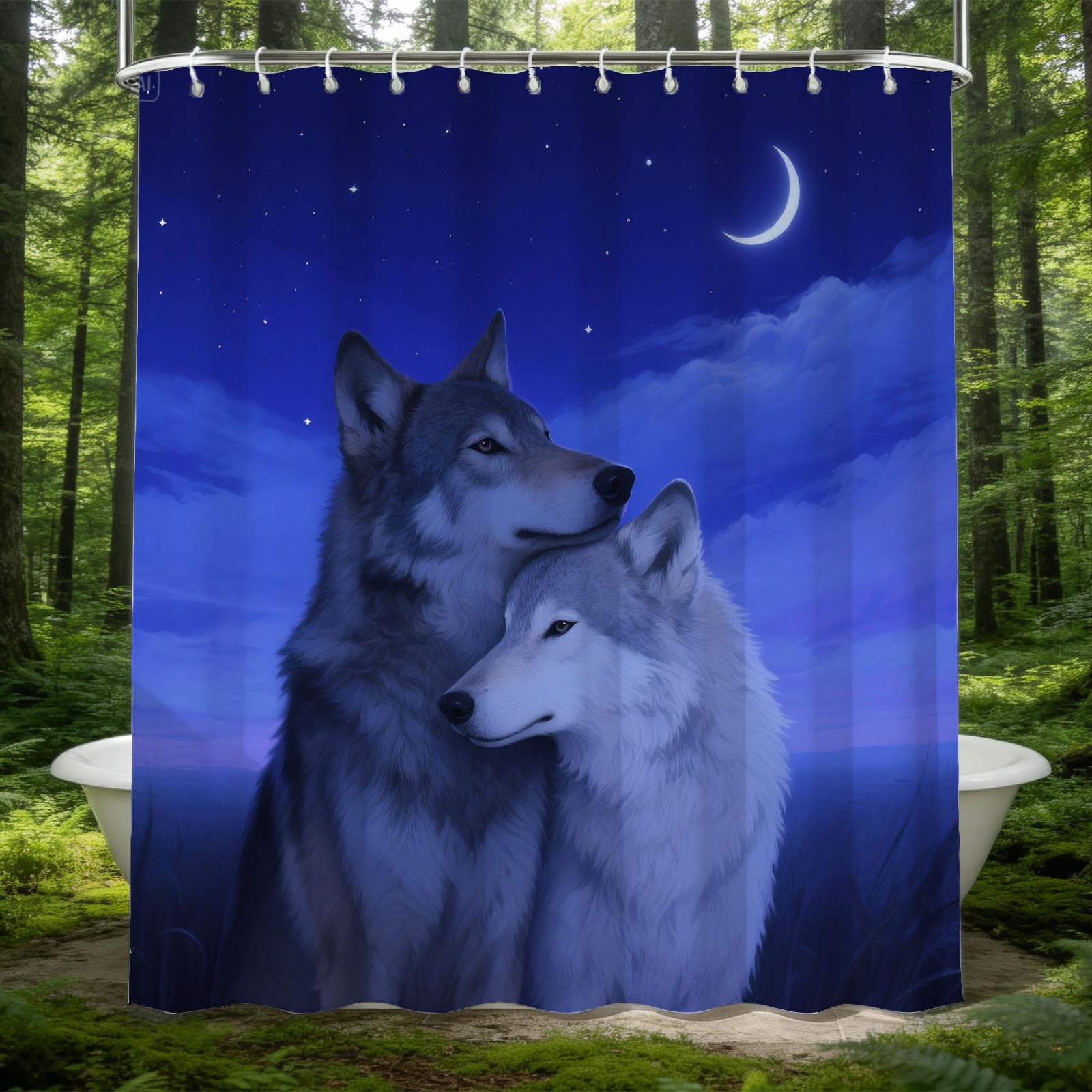 Hongduo 3D Wolf Pattern Shower Curtain for Stalls Bathtubs Romantic Atmosphere Bathroom Decor Shower Curtain Set Polyester Fabric Waterproof 200x200cm/79X79 Inch with Hooks