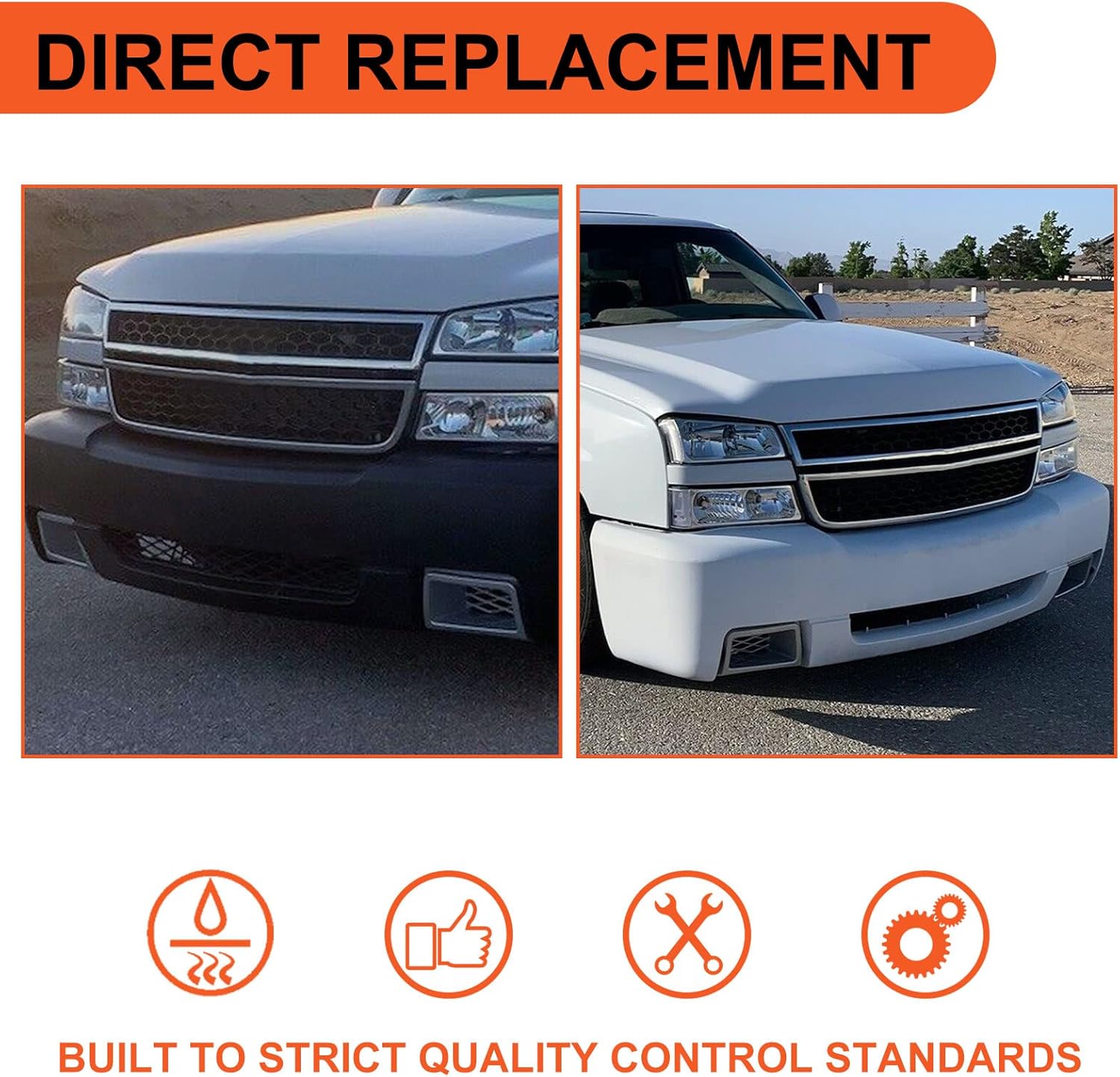 ECOTRIC Front Bumper Caliper Air Duct Vent Trim Compatible with 2003-2007 Chevy Chevrolet Silverado 1500 Pair Silver Air Duct Bezel Replacement for 89025753 & 89025754 SS-Style